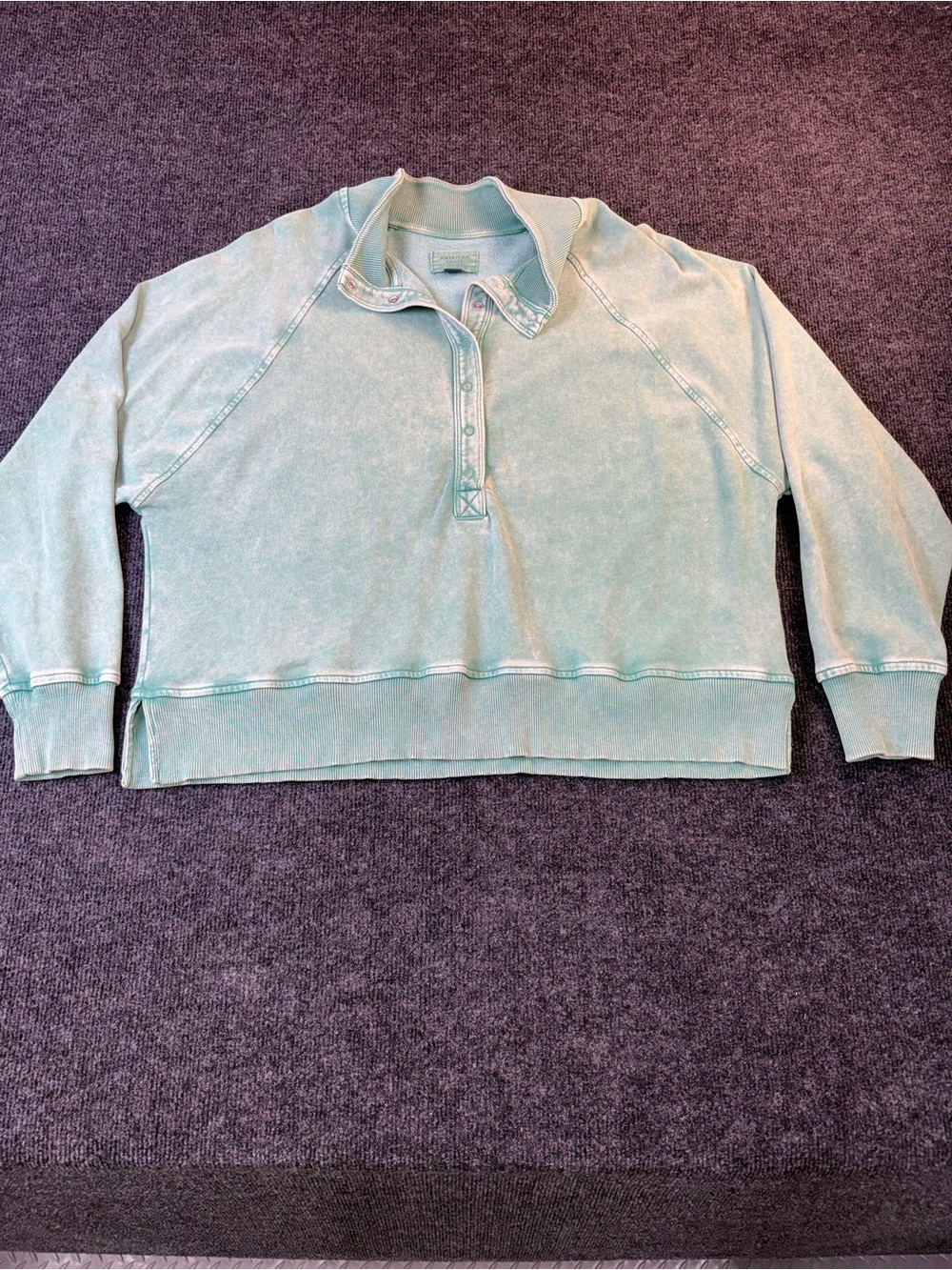 American Eagle Outfitters oversized acid washed Green Half-Button Pullover